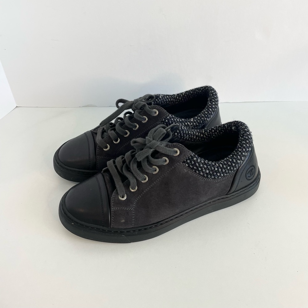 Chanel Tweed leather Calfskin CC Lace Up Sneaker